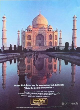 1985 Johnnie Walker Black Label Taj Mahal India Vintage Print Ad