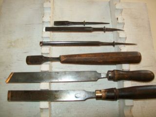 6 Assorted Sizes And Shape Vintage Antique Chisels 3 With Handles 3 Blades Only