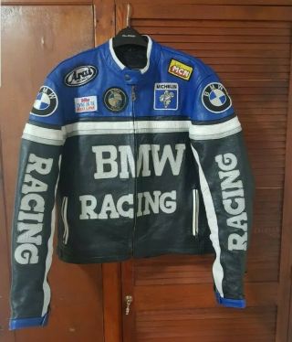 Vintage Rare Bmw Racing Motorbike Jacket Real Leather Xxl Biker Xl Mens Club Car