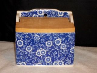 Japan Blue Calico Chintz Ceramic Salt Box With Wood Lid Vintage Old