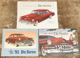 3 Vintage 1951 - 1952 De Soto Car Advertising Brochures Booklets