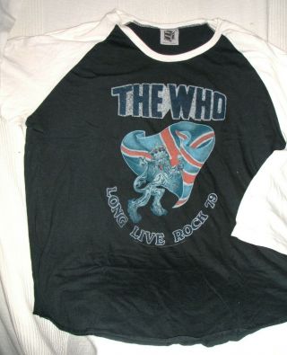Vintage 1979 The Who American Tour T Shirt L 3/4 White Sleeve