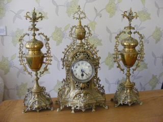 Antique Japy Freres French Mantle Clock & Urn Garniture Set