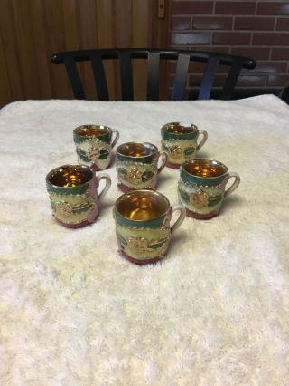 Antique Germany German Miniature Porcelain Tea Cup Hand Painted Set Of 6