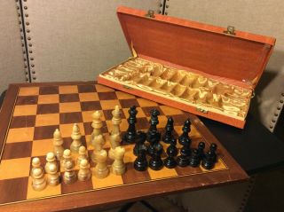 Vintage Bakelite Complete Chess Set With Board And Case