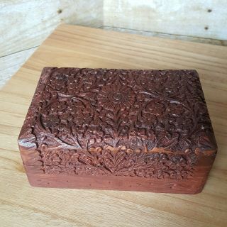 Antique Hand Carved Wooden Box - Deeply Carved Flowers 6 " X 2.  5 "