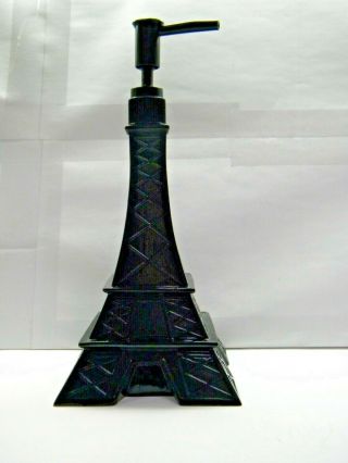 Eiffel Tower Hand Soap Lotion Dispenser Pump Black Glazed Ceramic Vanity 9 " X 4 "