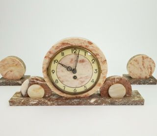 Antique Art Deco Marble Onyx Mantel Clock With Ornaments E/0410