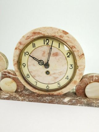 Antique Art Deco Marble Onyx Mantel Clock with Ornaments E/0410 2