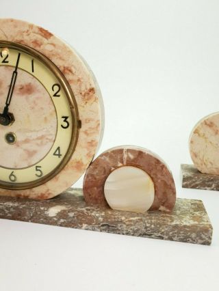 Antique Art Deco Marble Onyx Mantel Clock with Ornaments E/0410 3