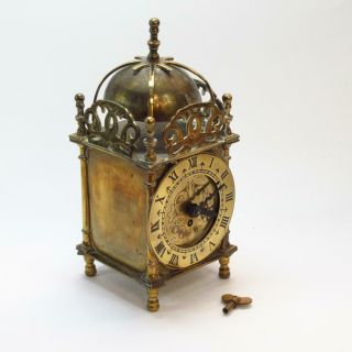 Smiths English Clocks Antique Brass 8 - Day Wind - Up Mantel Clock W/ Key,
