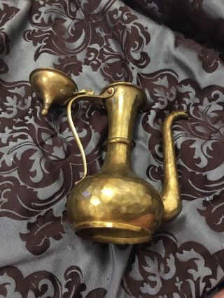 An Antique Imperial Russian Hammered Brass Coffee Pot Tula Marked