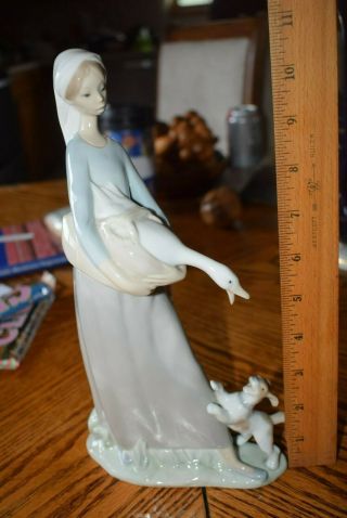 Vintage Nao Lladro Girl With Dog & Goose 4866 Retired 10 3/4” Tall