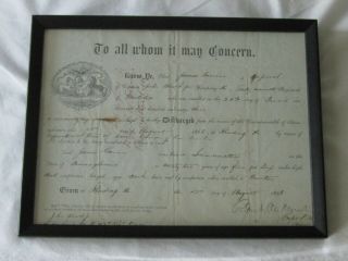 Org.  1863 Framed Civil War Discharge Paper Document James Garvin Lancaster Pa Vg