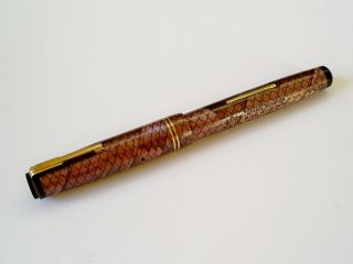 Vintage Swan Mauve Snakeskin Self - Filler Sm 112b/85 Fountain Pen/art Deco Clip