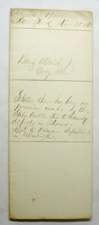 Civil War Letter To Samuel K Zook From Benjamin Welch Jr General Defective Arms