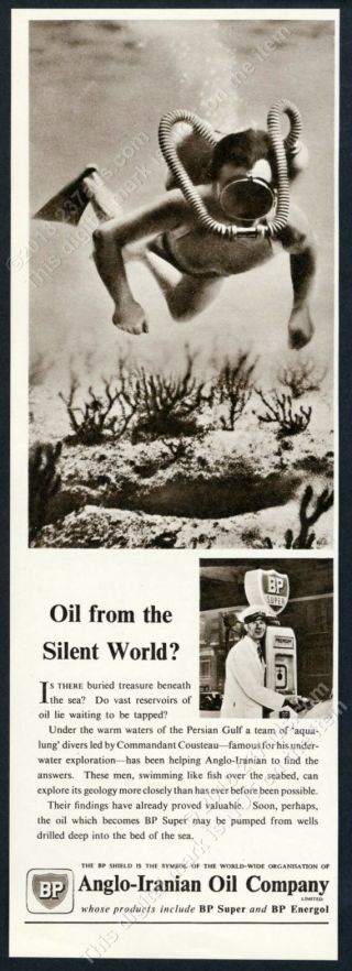 1954 Scuba Diver Diving Photo Bp Oil Vintage Print Ad