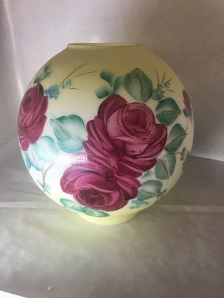 Vintage Lamp Glass Globe Shade Hand Painted Floral Rose Lantern