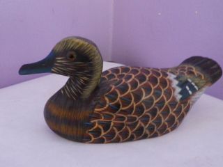 Fab Vintage Chinese Art Carved Hand - Painted Wooden Duck Figure C 14.  5 Cms Long
