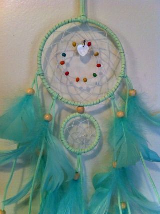 Cherokee Handmade Dream Catcher Baby Green,  Shell Heart,  Wood Beads