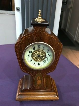 Antique Art Nouveau Mahogony & Inlaid Mantel Clock.