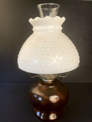 Vintage 1910s - 30s Crystal Glass Kerosene Oil Lamp With White Milk Glass Shade