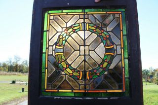 Antique Vintage Stained Glass Window Architectural Salvage Ornate Old Wood Frame