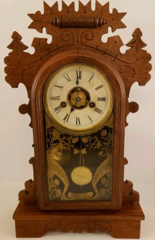 Antique 1880 E.  N.  Welch " Dandelion " Victorian Walnut Parlor Mantel Clock