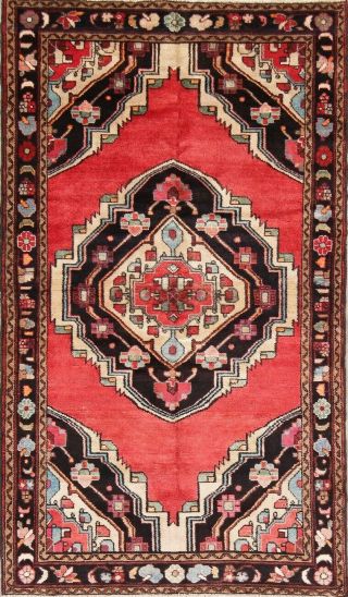 Vintage RED Geometric Malayer Oriental Area Rug Hand - Knotted WOOL 4x7 2