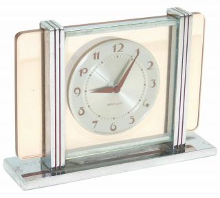 Non - Vintage Westclox Leland Art Deco Glass Wind - Up Alarm Clock