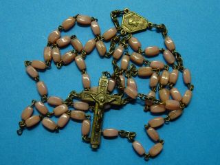 Antique French Monastery Rosary // Pink Glass Beads // 1900