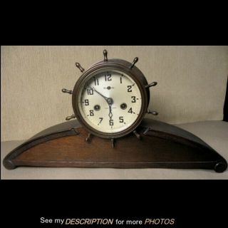 Antique 1930s Waterbury Ships Wheel Mantle Clock Mahogany Case