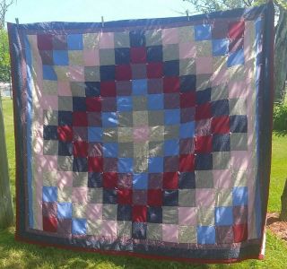 Vintage Hand Made Machine Sewn Hand Tied And Finished 78 " X 86 " Burgundy Quilt