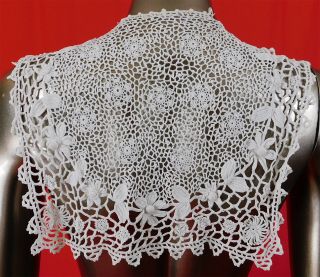 Vintage Edwardian Antique White Irish Crochet Lace Flap Sailor Collar Dress Trim