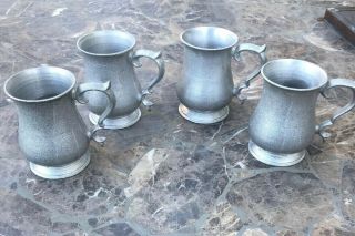 4 Tr Crown Pewter Colonial Tankard Mugs.