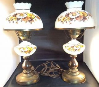 2 Vintage Gone With The Wind Table Lamp Floral Design Warm Colors