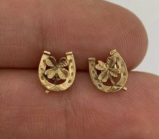 9ct Gold Lucky Horse Shoe Vintage Stud Earrings