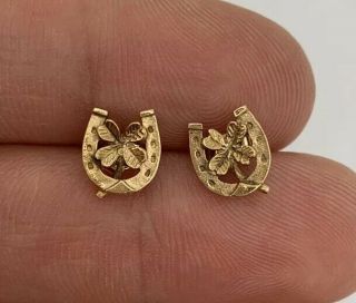 9ct Gold Lucky Horse Shoe Vintage Stud Earrings 2