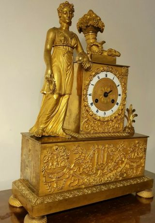 Antique French Empire Napoleon Gilt Dore Bronze Clock Pendule Ormolu 1820 19thc