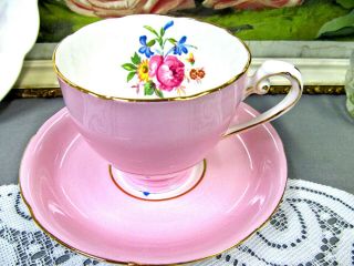 Royal Grafton Tea Cup And Saucer Pink Base & Floral Rose Pattern Teacup 1940 