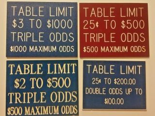4 Vintage Casino Table Games Signs - Craps Double & Triple Odds Red Blue & Brown