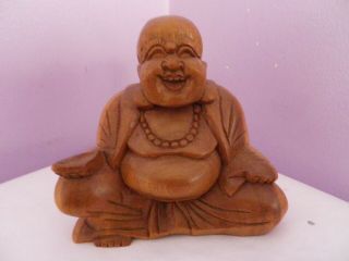 Fab Vintage Oriental Hand Carved Wooden Buddha Figure 10.  5 Cms Tall,  12 Cms Long