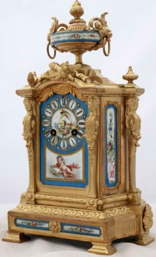 Antique Mantle Clock French Stunning Sevres & gilt Metal 8 Day Bell Striking 2