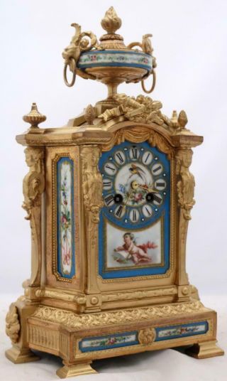 Antique Mantle Clock French Stunning Sevres & gilt Metal 8 Day Bell Striking 3