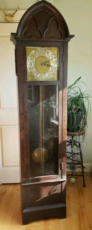 Antique Tall Case Clock Late 1800s Grandfather Clock Gothic Arch