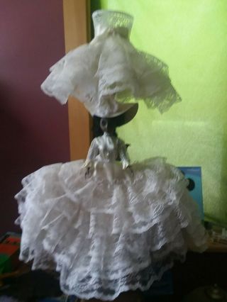 Vintage Doll Table Lamp Black Americana Doll In White Ruffle Dress 24 " Tall