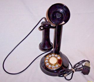 Vintage Fold - A - Fone Black Gold Candlestick Telephone Rotary Dial Plug Converted