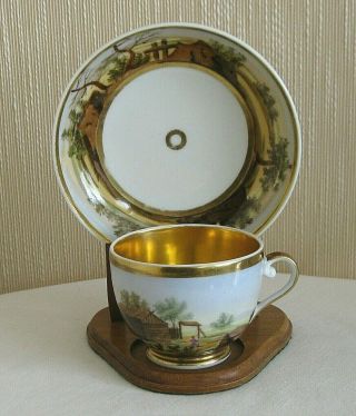 19th Century Old Paris Porcelain Cup And Saucer Hand Painted Cabin Trees