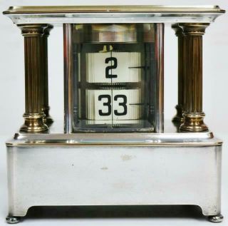 Extremely Rare Antique French Silver Plated & Brass 8 Day Flip Ticket Clock