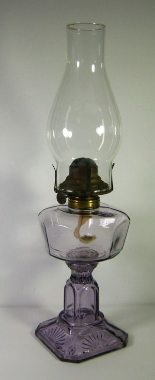 Vintage Victorian Purple Amethyst Glass Kerosene Oil Lamp